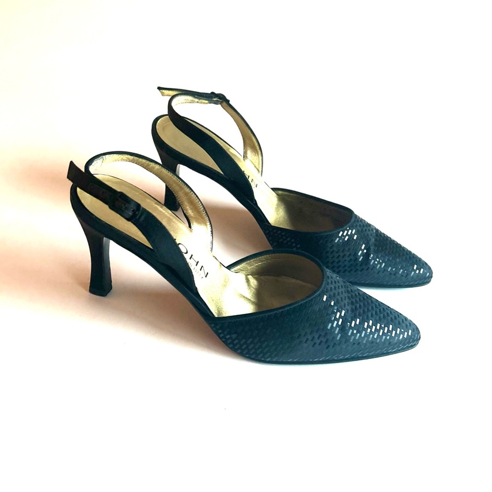 St. John Black Textile Almond Toe Classic Heels Slingbacks size 7 B